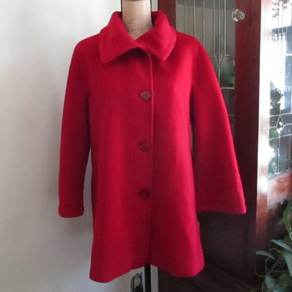 Hilary Radley Red Wool Alpaca Blend Peacoat Jacket Swing Coat Made in Peru M - Picture 4 of 17
